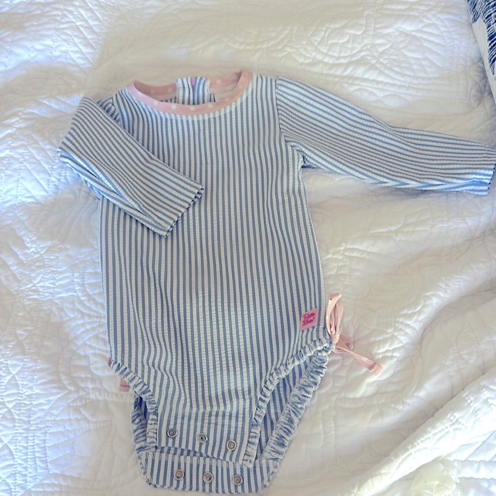 GUC - Ruffle Butts Seersucker Long Sleeve Swim - 12-18M